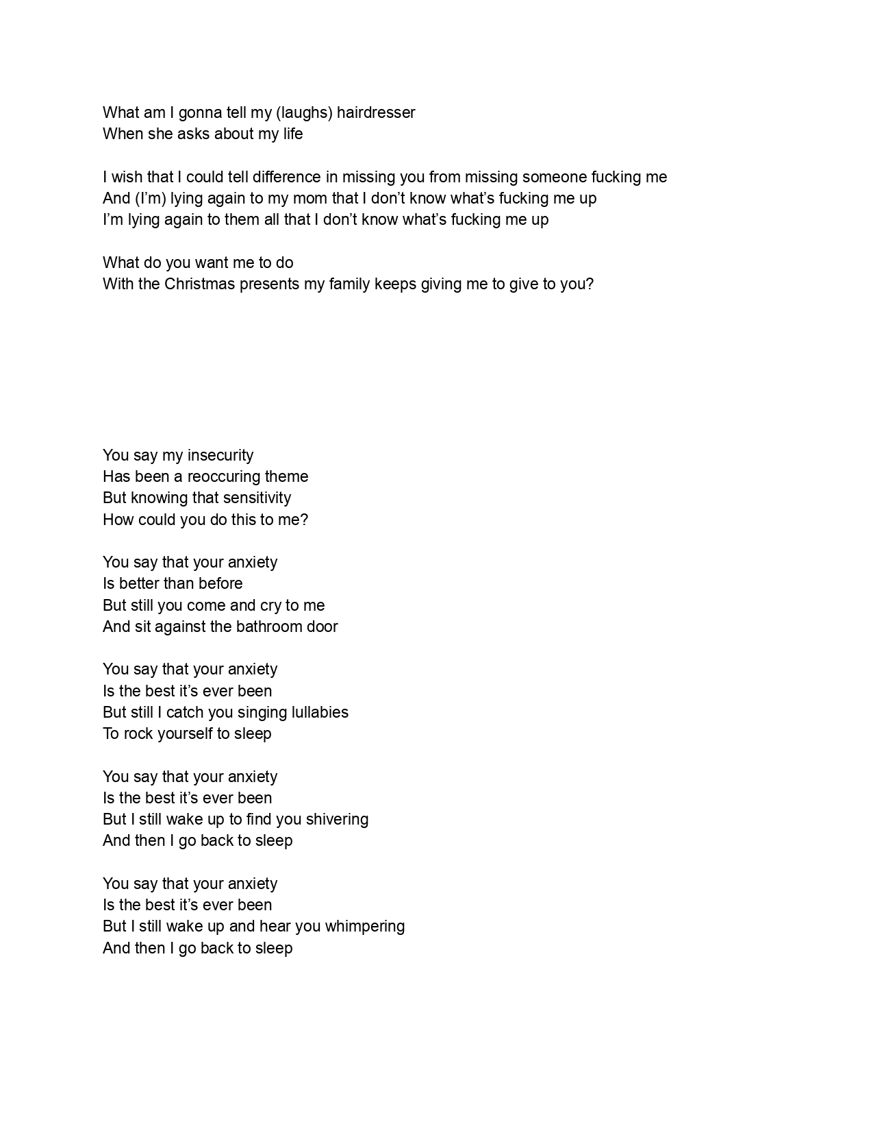 Nightlight Lyrics Sheet 4